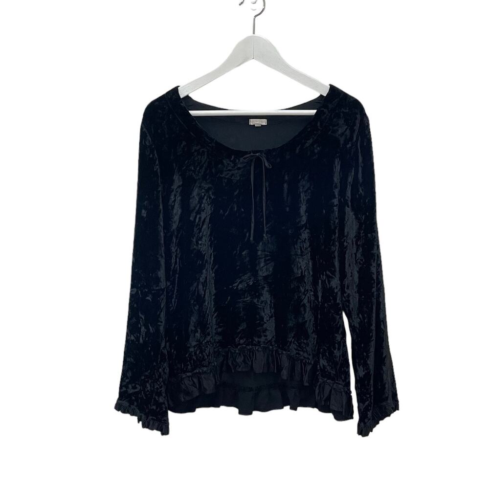 Subtle Luxury Women’s Sz M/L Black Goth Crushed Velvet Ruffle Long Sleeve Shirt